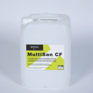MULTISAN CF is a chlorine Free Detergent for milking plant and bulk tanks.