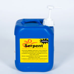 Large container of Serpent Scale Inhibitor for Milking Equipment.