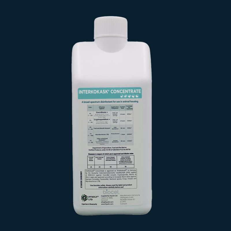 Interkokask Concentrate Disinfectant for Animal Housing Environments, Protects Against Cryptosporidium, Coccidiosis, Avian Flu and Other Pathogens