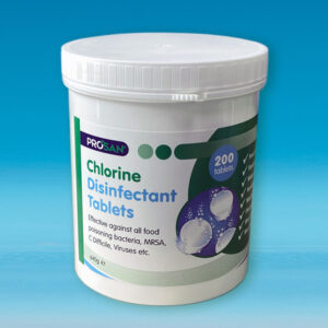 A container of effervescent Chlorine Tablets for general purpose disinfection.