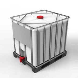 Bulk Hydrogen Peroxide storage in industrial-grade IBC container for safe transport and handling.